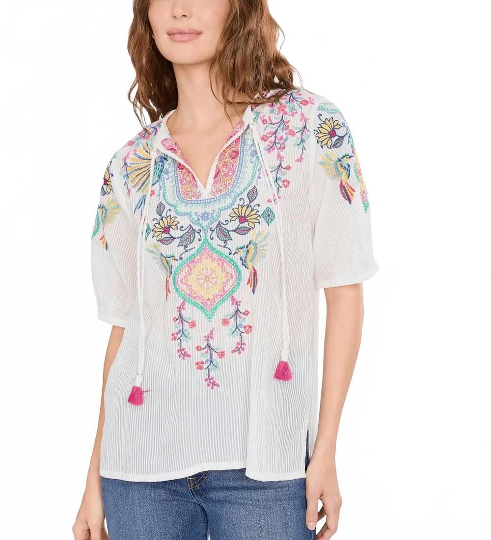 NEW JOHNNY WAS margot short sleeve blouse in natural